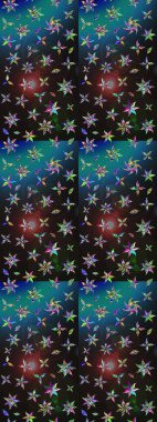 Gri ve mavi renkli etnik çiçekli zarif eskiz deseni. Asya Tekstil 'inde Raster Çiçek İllüstrasyonu.