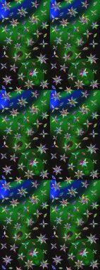 Çiçekli karalama şeklinde Raster çiçek deseni. Yeşil ve gri renkte yaz çiçekleri. Raster illüstrasyonu.