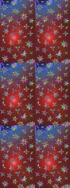 Raster illüstrasyonu. Şirin çiçekli eskiz deseni ve kahverengi ve kırmızı renklerde yapraklar, suluboya çiçek deseni, duvar kağıdı, kart veya kumaş için fayanslı.