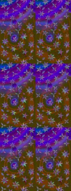 Raster illüstrasyonu. Tropik çiçek desenleri. Kahverengi ve mor renkte çiçekler.