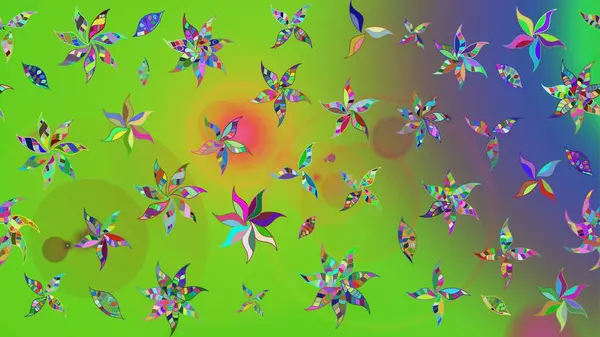 Yeşil ve mor renkli çiçekler. Çiçek desenli eskiz, darbeler, sıçramalar, yaz çiçekleri. Raster illüstrasyonu.