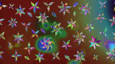 Kahverengi ve yeşil renkli çiçekler. Robot resim. Şirin çiçek elementleri. Raster illüstrasyonu.