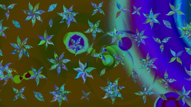 Klasik çiçek tasarımı elementleri. Raster illüstrasyonu. Kahverengi ve mavi kıvırcık çiçekler kahverengi ve mavi renklerde.