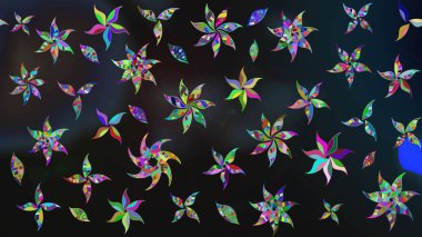 Gri ve mavi renkte çiçekler. Raster illüstrasyonunda çiçek deseni çizimi.