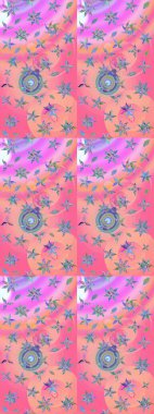 Pembe ve nötr renklerde çiçekler. Düz Çiçek Elementleri Tasarımı. Sevimli çiçek raster deseni. Renkli Yaz Teması çizim şablonu.