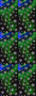 Çiçekli karalama şeklinde Raster çiçek deseni. Yeşil ve gri renkte yaz çiçekleri. Raster illüstrasyonu.