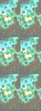 Üzerinde gelincikler ve vadi zambakları olan renkli çiçek desenli nakış deseni. Tekstil tasarımı için mavi ve gri renkli geleneksel halk çiçekleri buketi.