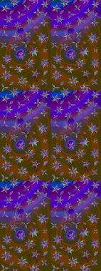 Raster illüstrasyonu. Tropik çiçek desenleri. Kahverengi ve mor renkte çiçekler.