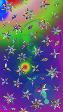 Mavi ve yeşil renkli çiçekler. Düz Çiçek Elementleri Tasarımı. Çiçekli eskiz çizimi. Renkli Yaz Teması çizim şablonu.