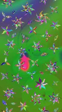 Raster illüstrasyonu. Renkli çiçekler. Çiçek desenli eskiz, vuruşlar, sıçramalar, yaz çiçekleri..