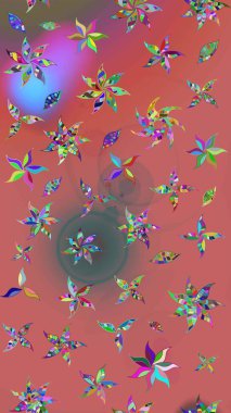 Raster illüstrasyonundaki çiçek desenli çizim. Suluboya tarzında pembe ve yeşil renkte çiçekler.