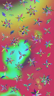 Çiçek desenli raster, pembe ve yeşil çizgi grafik desenli soyut raster arkaplan. Modern stil dokusu.