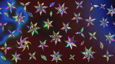 Çiçekler suluboya tarzında kahverengi ve mavi renklerde. Raster illüstrasyonunda çiçek deseni çizimi.