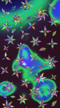 Kahverengi ve yeşil renklerde. Çiçekli güzel suluboya desen. Raster illüstrasyonu.