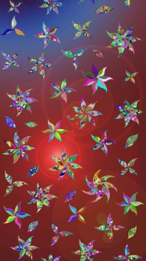 Nazik, yaz çiçekleri kahverengi ve kırmızı renklerde. Raster illüstrasyonu. Raster deseni. Küçük çiçekte sevimli çiçek deseni var..