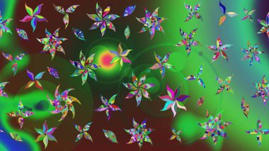 Raster illüstrasyonundaki çiçek desenli çizim. Düz Çiçek Elementleri Tasarımı. Süslü kumaş deseni. Renkli Bahar Teması çizim şablonu.