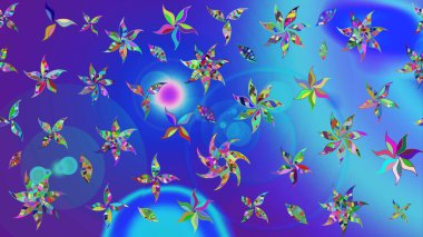 Mavi ve mor renkli çiçekler. Çiçek desenli eskiz. Tişört baskısı için çiçek boyama rasteriName.