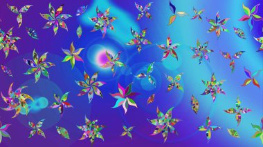 Mavi ve mor renklerde. Hint süsü. Renkli süs kenarı. Raster illüstrasyonu. Çizim kalıbı. Çiçek duvar kağıdı.