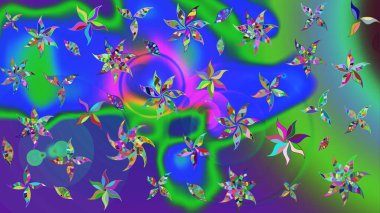 Raster illüstrasyonu. Güzel kumaş deseni. El çizimi. Çiçekler, dallar, otlar ve çiçekler.