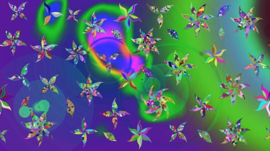 Yeşil ve mor renkli çiçekler. Yumuşak, bahar çiçekli arka plan. Raster çiçek desenli ve çiçekli..