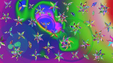 Raster illüstrasyonu. Yeşil ve mavi renklerde. Çiçekli güzel suluboya desen.