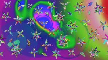 Raster illüstrasyonu. Yeşil ve mavi renklerde. Çiçekli güzel suluboya desen.