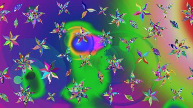 Tekstil için suluboya eskiz deseni. El çizimi çiçek çizimi deseni (fayans). Şirin çiçekleri, desenleri, yeşil ve mavi renkleri olan renkli çizim deseni.