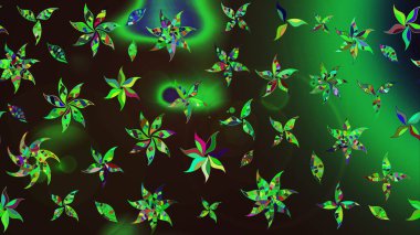 Tropik çiçek desenleri. Raster illüstrasyonu. Yeşil ve gri renkte çiçekler.