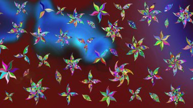 Kırmızı ve mavi renkte şirin çiçekler. Raster illüstrasyonu. Küçük çiçekli basit bir çiçek çizimi. Moda baskısı, albüm, ambalaj kağıdı, duvar kağıdı için zarif dekoratif süslemeler..