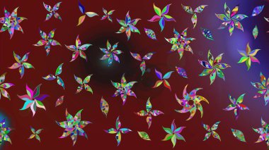 Renkli Bahar Teması eskiz kalıbı. Raster Modaya uygun kumaş deseni. Kırmızı ve kahverengi renkli şirin çiçek deseni. Düz Çiçek Elementleri Tasarımı.