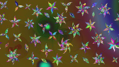 Raster düz çiçek çizim deseni. Yeşil ve kahverengi renkli çiçekler. Tasarım hediye paketi, tebrik kartları, posterler ve afiş tasarımı.