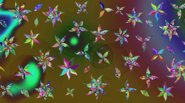 Küçük çiçekli basit bir çiçek çizimi. Renkli şirin çiçekler. Moda baskısı, albüm, ambalaj kağıdı ve duvar kağıdı için zarif dekoratif süslemeler. Raster illüstrasyonu.