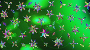 Raster illüstrasyonu. 3D çiçekler, eskiz. Renklerde.