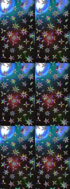 Gri ve mavi renklerde. Raster illüstrasyonu. 3D çiçekler, çizim.