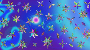 Egzotik çiçekler, mavi ve menekşe renkleri üzerine botanik ve parlak klasik doğa. Klasik tropikal doğal elementlerin suluboya seti. Raster illüstrasyonu.