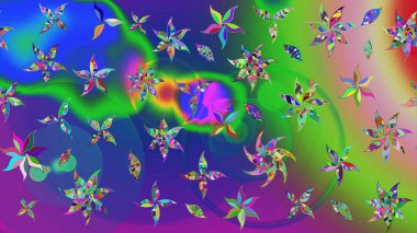 Yeşil ve mavi renkte çiçekler. Tropik çiçekler. Gömlek çizimi Arkaplan Deseni.