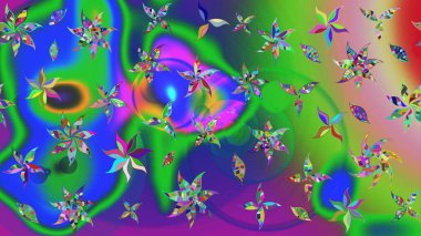 Eskiz arkaplan modeli. Raster - stok. Yapraklı çiçekler ve yeşil ve mavi renkli papatya çiçekleri..