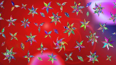 Retro tekstil tasarım koleksiyonu. El çizimi çiçek unsurları olan soyut çizim raster deseni. Kırmızı ve menekşe, kırmızı ve menekşe üzerine. 1950-1960 motifleri. Çiçekli ipek eşarp..