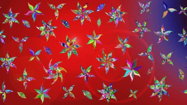 Klasik çiçek tasarımı elementleri. Raster illüstrasyonu. Kırmızı ve mor kıvırcık çiçekler kırmızı ve mor renkte şekillenir.