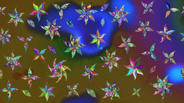 Düz Çiçek Elementleri Tasarımı. Sevimli çiçek raster deseni. Renkli Bahar Teması eskiz kalıbı. Renkli çiçekler.