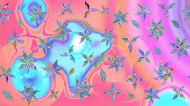 Pembe ve mavi renklerde. Çiçekli güzel suluboya desen. Raster illüstrasyonu.