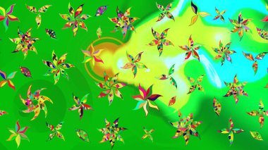 Parlak renkli çiçekleri ve yeşil ve mavi renkli yaprakları olan harika bir çiçek deseni. Moda baskıları için zarif bir şablon. Modern çiçek arkaplanı. Halk stili.