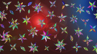 Düz Çiçek Elementleri Tasarımı. Raster illüstrasyonundaki çiçek desenli çizim. Kahverengi ve mor renkli çiçekler. Renkli Bahar Teması çizim şablonu.