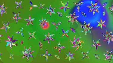 Renkli Bahar Teması eskiz kalıbı. Raster Modaya uygun kumaş deseni. Renkli şirin çiçek deseni. Düz Çiçek Elementleri Tasarımı.