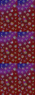 Çiçekli karalama şeklinde Raster çiçek deseni. Raster illüstrasyonu. Kibarca, bahar çiçekleri kırmızı ve mor renklerde.