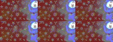 Kahverengi ve mor renkli etnik çiçeklerle süslenmiş zarif bir eskiz şekli. Raster Çiçek İllüstrasyonu güzel tekstil..