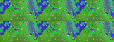 Raster illüstrasyonu. Raster illüstrasyonu. Yeşil ve mavi renkte çiçekler. Çiçek desenli çizim. Asya tekstil tarzında.