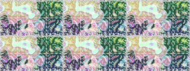 Raster - stok. Tarafsız ve yeşil çiçekli kusursuz desen, suluboya çiçek deseni, şirin çiçek, duvar kağıdı, kart veya kumaş için fayanslı.