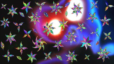 Nazikçe, rengarenk bahar çiçekleri. Raster illüstrasyonu. Raster çiçek desenli ve çiçekli..