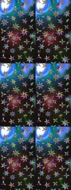 Gri ve mavi renklerde. Raster illüstrasyonu. 3D çiçekler, çizim.